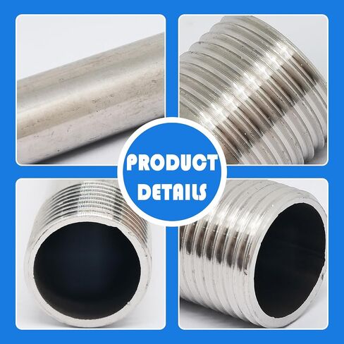 2pcs 80mm/3.15 بوصة ، G1/2 "ذكر X G1/2" ذكور ذكور أنابيب الحلمة ، موصل امتداد أنابيب مياه الصلب غير القابل للصدأ in Kuwait