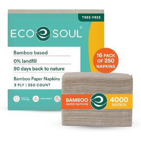 Eco Soul 100 ٪ منديل الخيزران القابل للتسميد | ورق المناديل كل يوم ، منديل ورق يدوي (1 ، 250 مناديل)