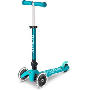Micro Kickboard - Mini Deluxe Foldable LED Scooter, 3-Wheeled, Lean-to-Steer, Swiss-Designed Micro Scooter with LED Light-Up Wheels, for Kids Ages 2-5 (Ocean Blue)