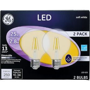 مصابيح مصباح LED GE ، 60 واط ، أبيض ناعم ، مصابيح G25 Globe ، قاعدة متوسطة ، قاعدة متوسطة (2 عبوة)