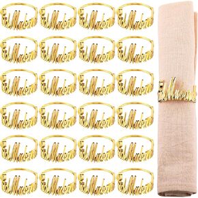 24 Set Eid Napkin Rings Ramadan Kareem Letter Metal Napkin Holder Ramadan Napkin Rings Alphabet Napkin Buckles Muslim Table Decor for Eid Ramadan Party Islamic Holiday Wedding (Gold)