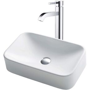 Kraus Tall Waterfall Bathroom Faucet لحوض الوعاء مع قرص زجاجي أسود صافٍ ، Chrome KGW-1700CH-BLCL