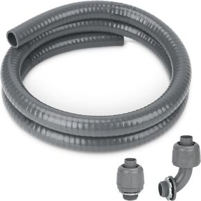 طقم القناة الكهربائية 3/4 '' 4ft رمادي طقم سوط AC الكهربائية الرمادية ، قناة كهربائية مرنة مرنة سائلة مع 90 درجة وتجهيزات موصل مستقيم