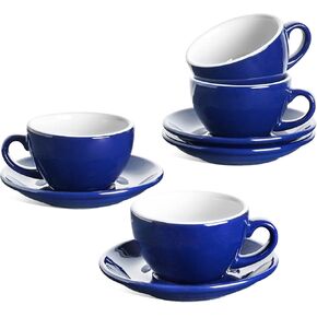 Le Tauci 8 Oz Cappuccino Coups مع Saucers و Cuper Coffee Cup for Au Lait و Double Shot و Latte و Cafe Mocha و Tea - مجموعة من 4 ، أبيض