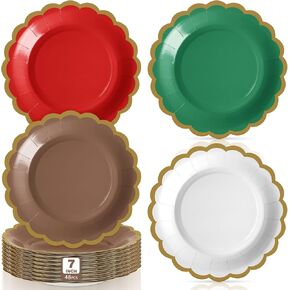 48 PCS Sage Sage Green Paper Plates 7 Inch Rcalloped Rispipable Plate for Valentines Coquette Bridal Bow Wedder