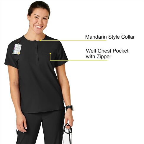 WonderWink Womens Mandarin Collar Tuck-in Top, Wine, Large US in Kuwait