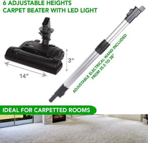 OVO Central Vacuum Carpet Deluxe Kit, 35ft ON/Off High-Voltage Hose with Pigtail, Deluxe 6 Adjustable Height Electric Carpet Beater, 12’’ Premium Floor Brush, Cleaning Tools and Easy Storage Acc. in Kuwait