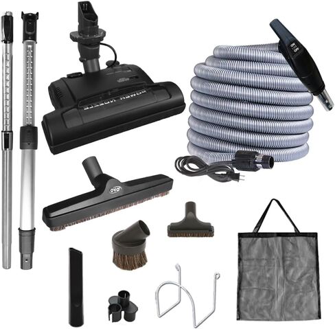 OVO Central Vacuum Carpet Deluxe Kit, 35ft ON/Off High-Voltage Hose with Pigtail, Deluxe 6 Adjustable Height Electric Carpet Beater, 12’’ Premium Floor Brush, Cleaning Tools and Easy Storage Acc. in Kuwait