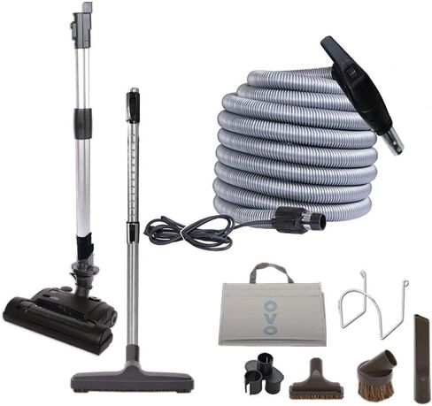OVO Central Vacuum Carpet Deluxe Kit, 35ft ON/Off High-Voltage Hose with Pigtail, Deluxe 6 Adjustable Height Electric Carpet Beater, 12’’ Premium Floor Brush, Cleaning Tools and Easy Storage Acc. in Kuwait