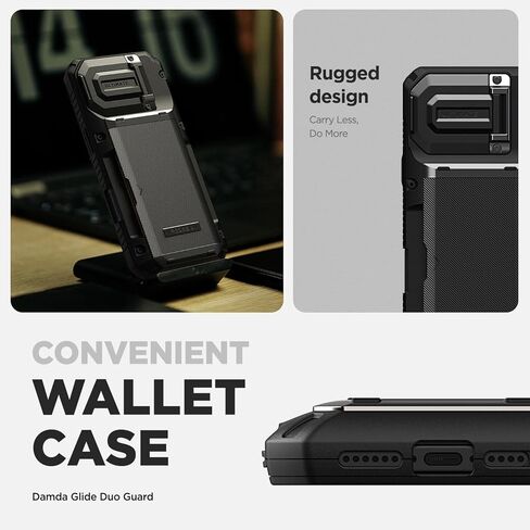VRS DESIGN Damda Glide DuoGuard for iPhone 13 Pro Max Phone Case (2021), Premium Sturdy Fully Covered Camera Lens Protection Cover Card Holder Wallet Case (Groove Black) in Kuwait