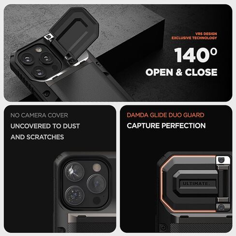 VRS DESIGN Damda Glide DuoGuard for iPhone 13 Pro Max Phone Case (2021), Premium Sturdy Fully Covered Camera Lens Protection Cover Card Holder Wallet Case (Groove Black) in Kuwait