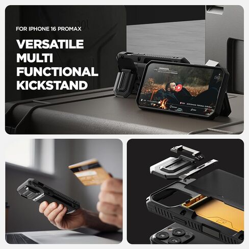 VRS DESIGN Damda Glide DuoGuard for iPhone 13 Pro Max Phone Case (2021), Premium Sturdy Fully Covered Camera Lens Protection Cover Card Holder Wallet Case (Groove Black) in Kuwait