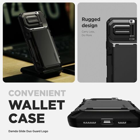حافظة هاتف VRS DESIGN Damda Glide DuoGuard لهاتف iPhone 13 Pro Max (2021)، حافظة محفظة متينة ومغطاة بالكامل لحماية عدسات الكاميرا (أسود أخدود) in Kuwait