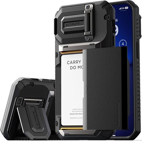 حافظة هاتف VRS DESIGN Damda Glide DuoGuard لهاتف iPhone 13 Pro Max (2021)، حافظة محفظة متينة ومغطاة بالكامل لحماية عدسات الكاميرا (أسود أخدود) in Kuwait