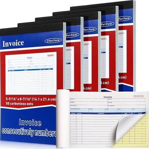 Lincia 10 Pads Invoice Book 2 Part Carbonless Receipt Book, 5.5 x 8.4 Inch 2 Part Duplicate Receipt Book with Carbonless Copies Receipt Log Book 50 Sets Per Book 1 Receipts Per Page in Saudi Arabia