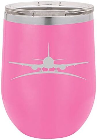 12 oz Double Wall Vacuum Insulated Stainless Steel Stemless Wine Tumbler Glass Coffee Travel Mug With Lid Airplane Pilot Flight Attendant (Black) in Kuwait