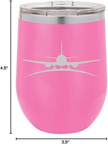 12 oz Double Wall Vacuum Insulated Stainless Steel Stemless Wine Tumbler Glass Coffee Travel Mug With Lid Airplane Pilot Flight Attendant (Black) in Kuwait