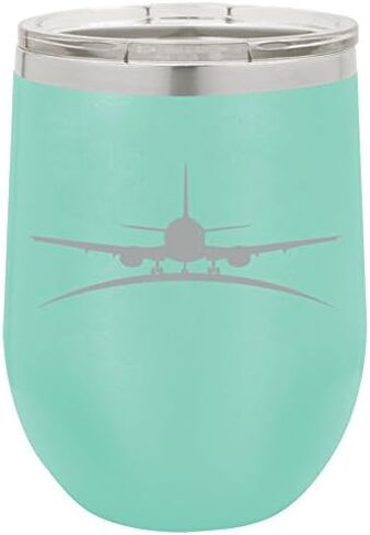 12 oz Double Wall Vacuum Insulated Stainless Steel Stemless Wine Tumbler Glass Coffee Travel Mug With Lid Airplane Pilot Flight Attendant (Black) in Kuwait