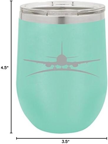 12 oz Double Wall Vacuum Insulated Stainless Steel Stemless Wine Tumbler Glass Coffee Travel Mug With Lid Airplane Pilot Flight Attendant (Black) in Kuwait