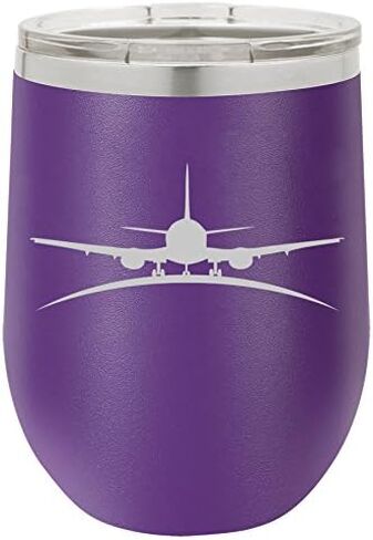 12 oz Double Wall Vacuum Insulated Stainless Steel Stemless Wine Tumbler Glass Coffee Travel Mug With Lid Airplane Pilot Flight Attendant (Black) in Kuwait