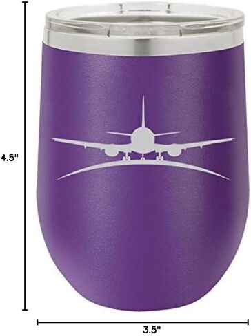 12 oz Double Wall Vacuum Insulated Stainless Steel Stemless Wine Tumbler Glass Coffee Travel Mug With Lid Airplane Pilot Flight Attendant (Black) in Kuwait