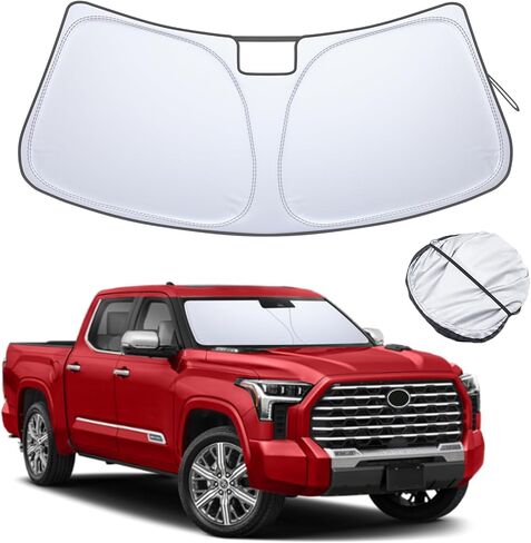 مظلة شمسية TOPINSTALL 2024 قابلة للطي متوافقة مع 22-24 منعش Chevy Silverado/GMC Sierra 1500، 2024 Silverado Sierra 2500/3500HD & 2022 نموذج منعش، واقي شمس من البوليستر العاكس in Kuwait