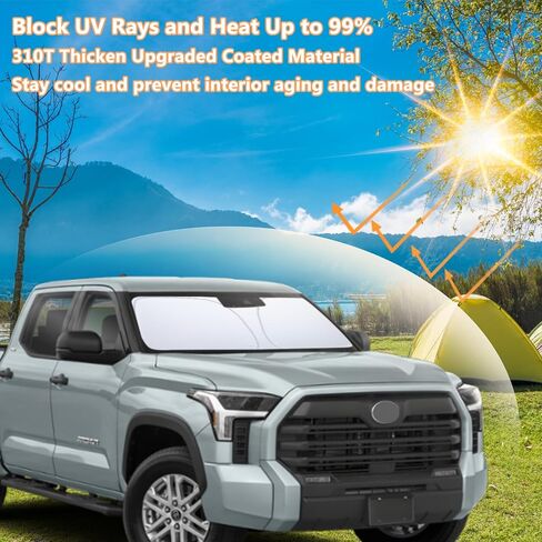 مظلة شمسية TOPINSTALL 2024 قابلة للطي متوافقة مع 22-24 منعش Chevy Silverado/GMC Sierra 1500، 2024 Silverado Sierra 2500/3500HD & 2022 نموذج منعش، واقي شمس من البوليستر العاكس in Kuwait
