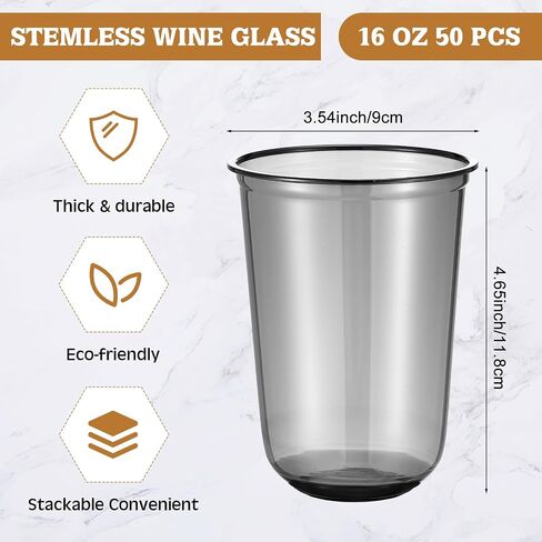 50 Pcs 16oz Disposable Stemless Glasses Crystal Plastic Wine Glasses Clear Classic Pet Cup for Meeting Weddings Birthdays Cocktail Christmas Party Supplies(Pink) in Kuwait