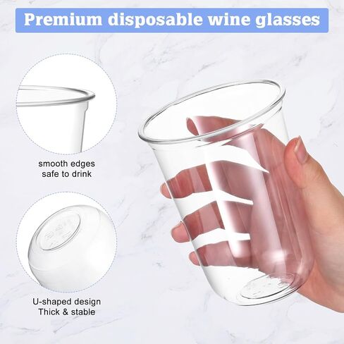 50 Pcs 16oz Disposable Stemless Glasses Crystal Plastic Wine Glasses Clear Classic Pet Cup for Meeting Weddings Birthdays Cocktail Christmas Party Supplies(Pink) in Kuwait