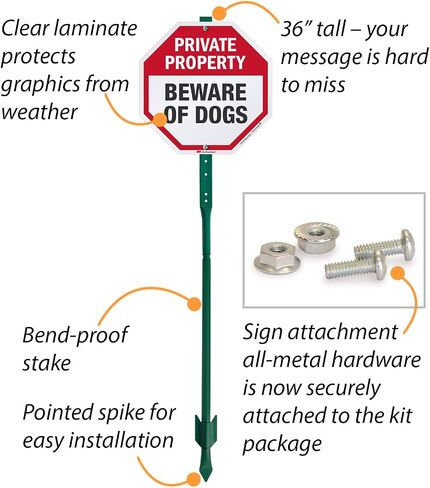 SmartSign Private Property Beware of Dogs Decals Set |Two 4"x4" & One 2.75"x2.75" Reflective Laminated Adhesive Labels/Stickers, Made in USA in Kuwait