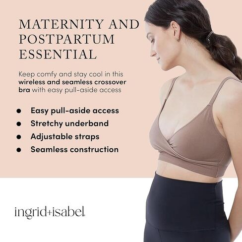 Ingrid & Isabel Seamless Cooling Crossover Nursing Bra, Comfortable Wireless Support for Breastfeeding in Kuwait