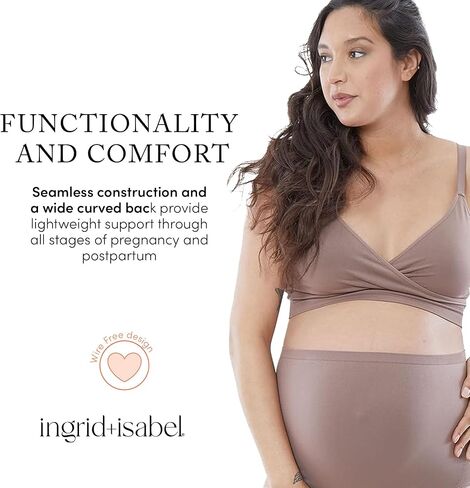 Ingrid & Isabel Seamless Cooling Crossover Nursing Bra, Comfortable Wireless Support for Breastfeeding in Kuwait