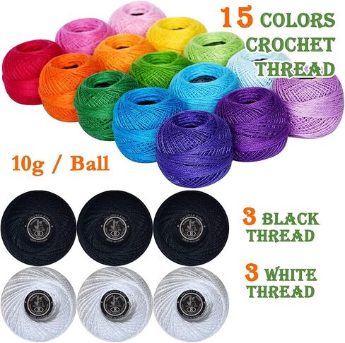 12 Colors Cotton Size 3 Crochet Thread Craft Yarn for Knitting and Crochet Perfect Beginner Kit in Saudi Arabia
