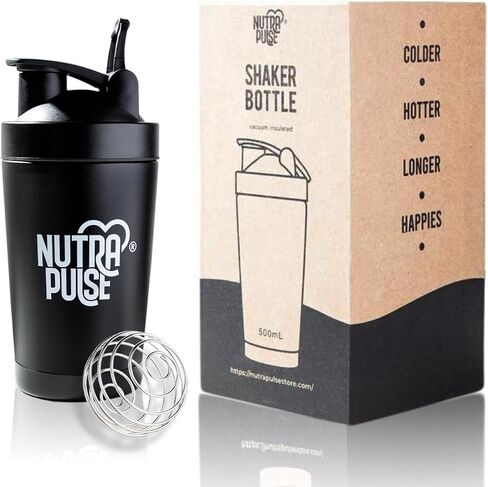 Nutra Pulse Protein Shaker Bottle With Mixing Ball– Durable Blender Bottle Shaker Cup for Smoothies & Protein Shakes, BPA-Free Shaker, Leak-Proof Blender Cup, Dishwasher Safe, 500ml (16 oz), White in Saudi Arabia