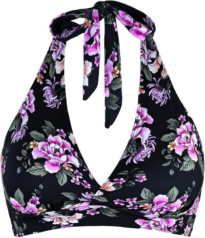Balasami Women's Supportive Halter Bikini Padded Push Up Ruched Bust Hook Back Swimsuit Bathing Suit Tops Only in Saudi Arabia
