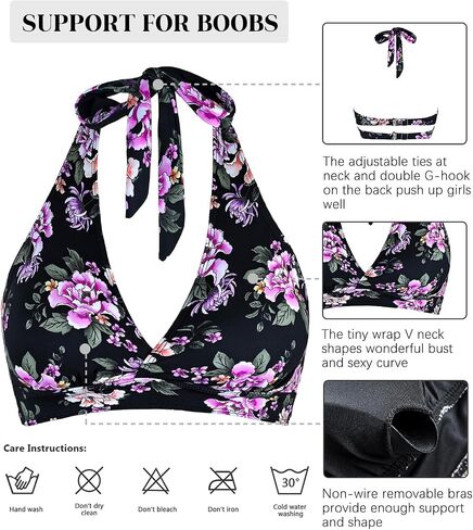 Balasami Women's Supportive Halter Bikini Padded Push Up Ruched Bust Hook Back Swimsuit Bathing Suit Tops Only in Saudi Arabia