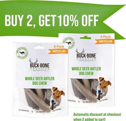Buck Bone Organics Deer Antler Dog Bones, Premium Grade A - Natural Dog Treat, Made in Montana (Medium) in Saudi Arabia