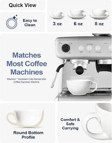 LE TAUCI 8 oz Cappuccino Cups with Saucers,Ceramic Large Coffee Cup for Au Lait, Double shot, Latte, Cafe Mocha, Tea - Set of 4, White in Kuwait