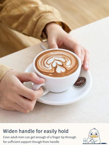 LE TAUCI 8 oz Cappuccino Cups with Saucers,Ceramic Large Coffee Cup for Au Lait, Double shot, Latte, Cafe Mocha, Tea - Set of 4, White in Kuwait