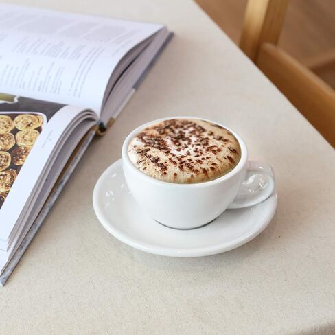 LE TAUCI 8 oz Cappuccino Cups with Saucers,Ceramic Large Coffee Cup for Au Lait, Double shot, Latte, Cafe Mocha, Tea - Set of 4, White in Kuwait