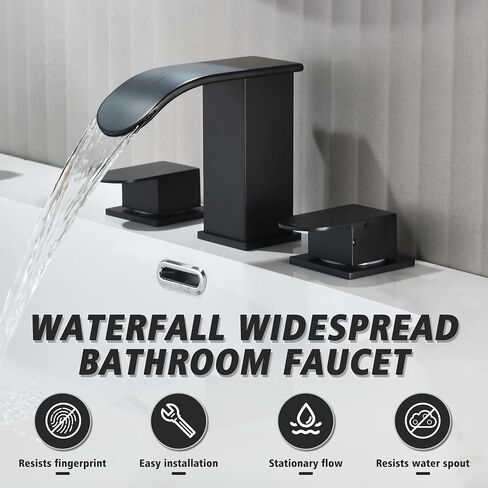 Bathroom Sink Faucet 3 Hole Brushed Gold, Waterfall Bathroom Faucet with Pop Up Drain and cUPC Supply Line, 2 Handle Metal Widespread Faucet for Bathroom Vanity Sink in Saudi Arabia