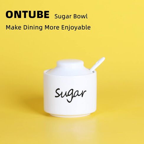 ONTUBE Ceramic Sugar Bowl with Lid and Spoon,Porcelain Sugar Pot,8oz (Black) in Kuwait