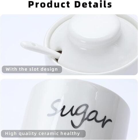 ONTUBE Ceramic Sugar Bowl with Lid and Spoon,Porcelain Sugar Pot,8oz (Black) in Kuwait