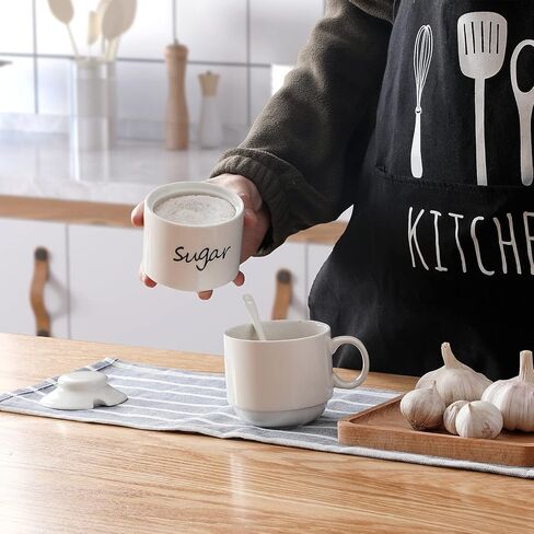 ONTUBE Ceramic Sugar Bowl with Lid and Spoon,Porcelain Sugar Pot,8oz (Black) in Kuwait