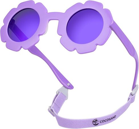 COCOSAND Toddler Sunglasses with Strap Polarized Lens Retro Flexible Flower Frame for Baby Kids Boys Girls Age 3-24 Months in Kuwait
