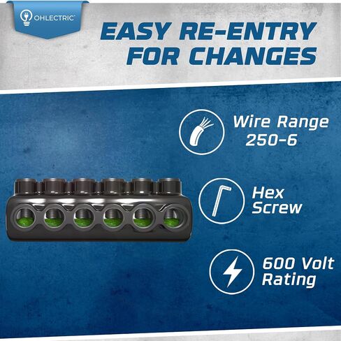 Ohlectric 10 Pack - موصل لصق في الخط - 2/0-6 AWG - موصل أسود معزول - 3/16 Allen Hex Screw - طلاء مطاط/فينيل قذرة - مصنفة حتى 600 فولت in Kuwait