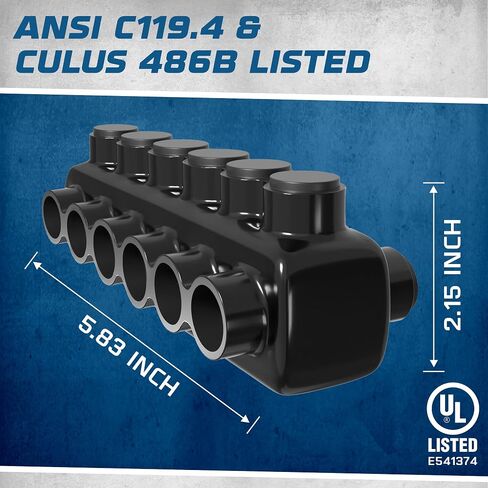 Ohlectric 10 Pack - موصل لصق في الخط - 2/0-6 AWG - موصل أسود معزول - 3/16 Allen Hex Screw - طلاء مطاط/فينيل قذرة - مصنفة حتى 600 فولت in Kuwait