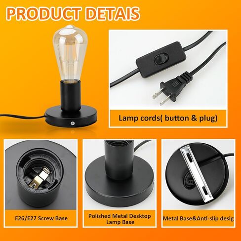 قاعدة مصباح سطح المكتب المعدنية المصقولة ، قاعدة مصباح طاولة صناعية صغيرة فقط ، قاعدة حامل إديسون المصباح البسيطة البسيطة E26/E27 in Kuwait