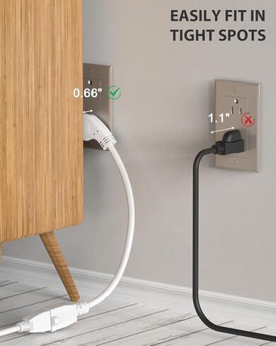 Flat Plug Short Power Extension Cord 1 Foot White 14 AWG 15A 1875W Low Profile 3-Prong Indoor Extension Cable (3 Pack) in Kuwait