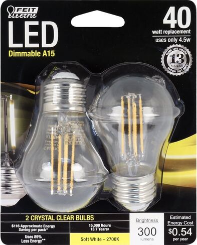 Feit Electric A15 LED LED LED BLOB ، 60 و WENTERANTALENT ، قابلة للضايق ، قاعدة E26 ، 2700 كيلو أبيض ناعم ، مصباح إديسون من الزجاج الصافي للمنزل ، المكتب ، عمر 13 عامًا ، BPA1560927CAFIL2RP/6 ، 12 حزمة in Kuwait